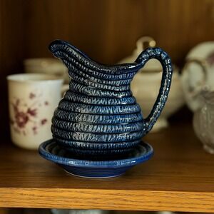Vintage 1950's Royal Sealy Japan Vintage Ceramic‎ Cobalt Pitcher and Basin READ
